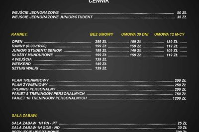 Nowy cennik klubowy