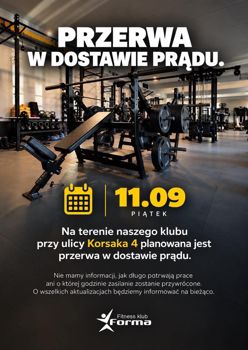 PRZERWA W DOSTAWIE PRĄDU W DNIU 11.09.2026