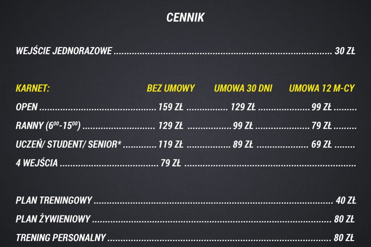 Nowy cennik na 2019r.